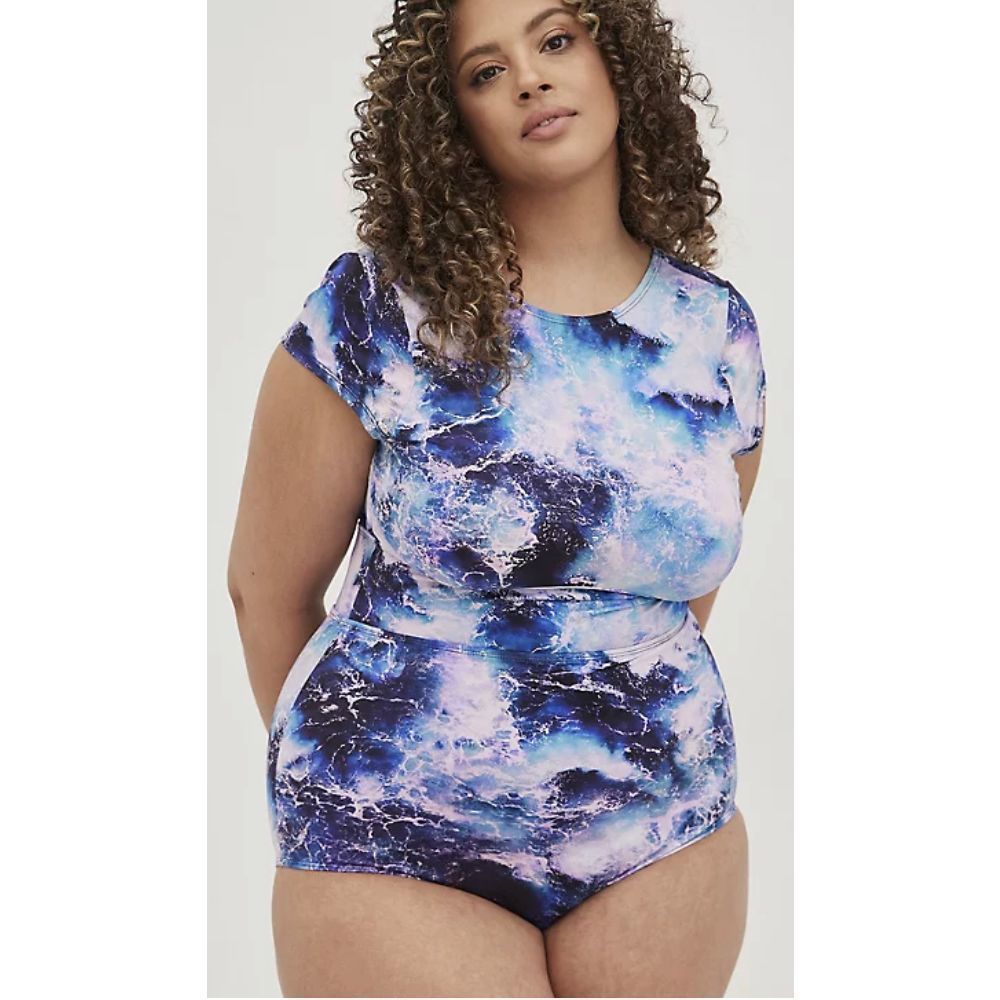 New Torrid Active Wireless Scoop Back One Piece Swimsuit - Ocean Waves …